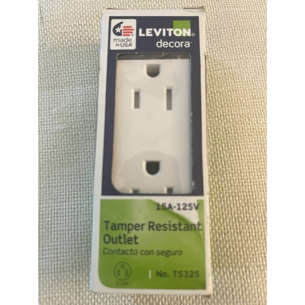 Leviton Wall Outlet T5325-W Decora 15 Amp Tamper-Resistant Duplex White 2-Pack